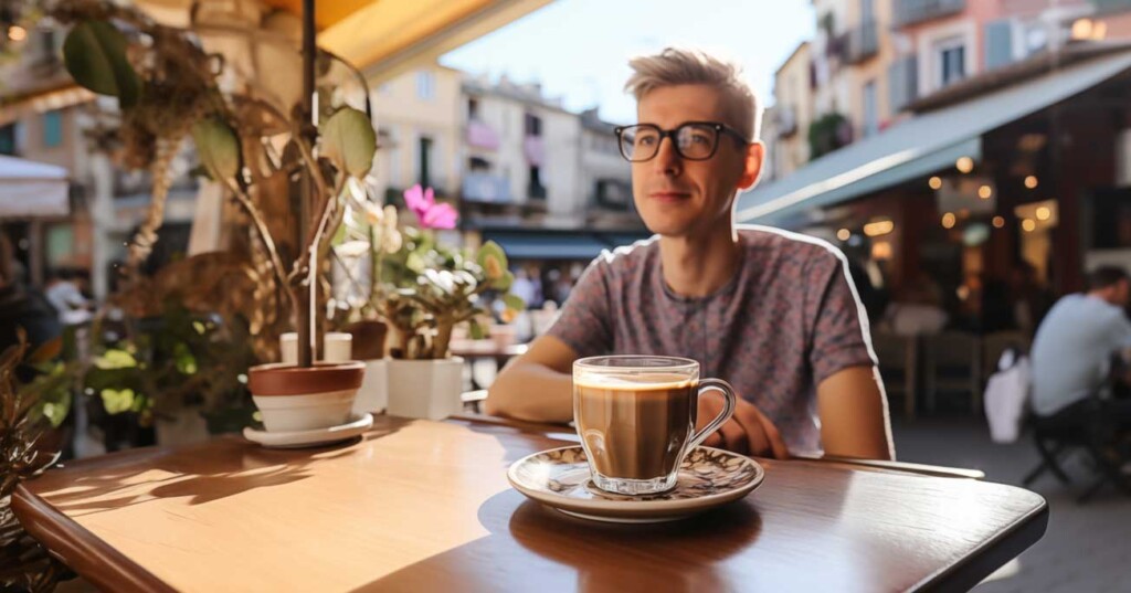 Sipping coffee in an Italian Coffee Shop